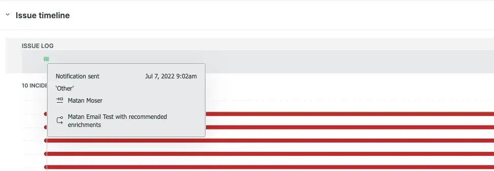The incident intelligence issue timeline with event detail. A screenshot of the incident intelligence issue timeline with event detail.
