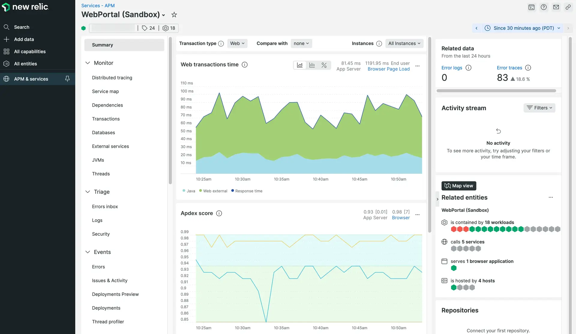 Example Java APM dashboards A screenshot of example Java APM dashboards