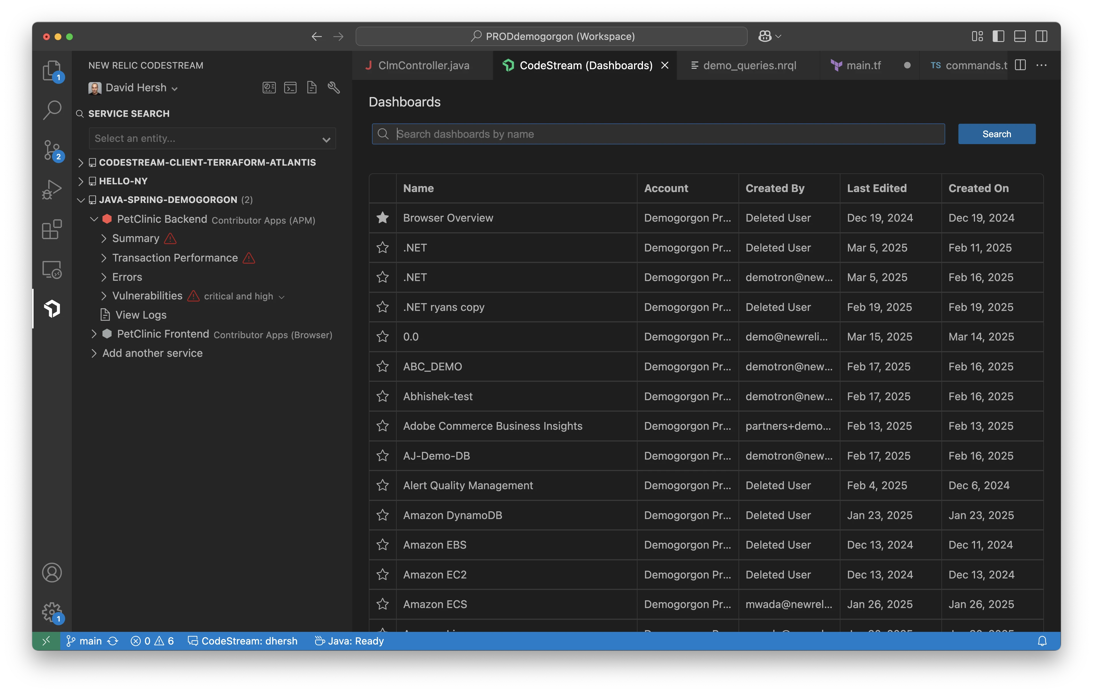 Dashboard search. A screenshot displaying the ability to search for dashboards.
