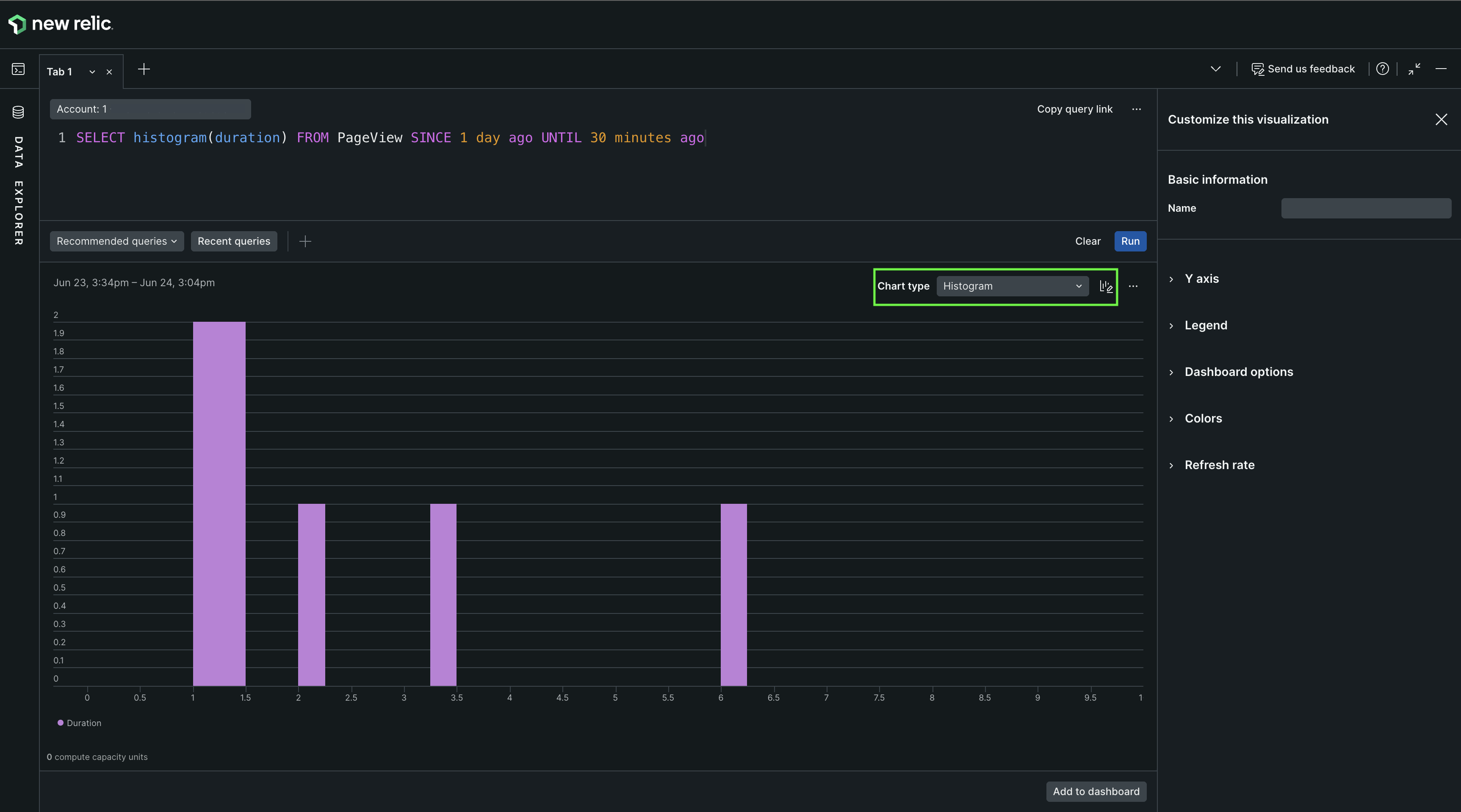 An example histogram showing pageview duration over time. A screenshot of an example histogram showing pageview duration over time.