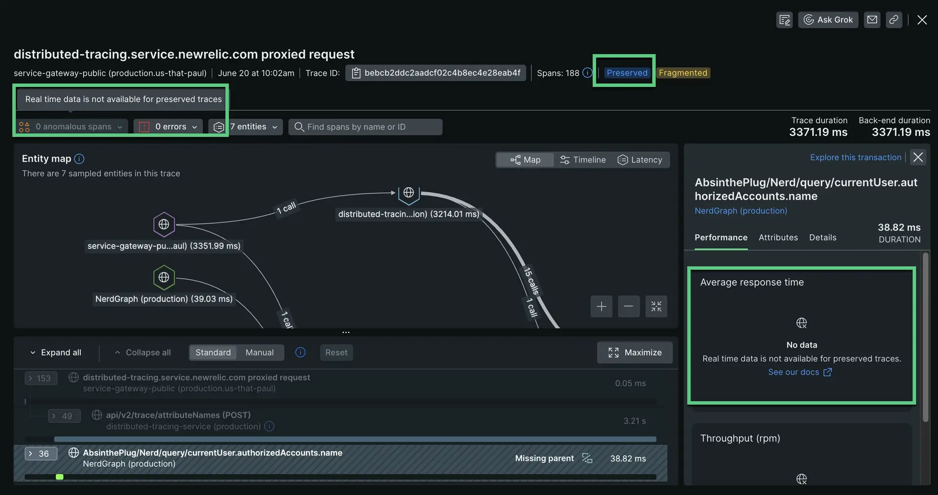 Screenshot showing how to locate a preserved trace Screenshot showing how to locate a preserved trace