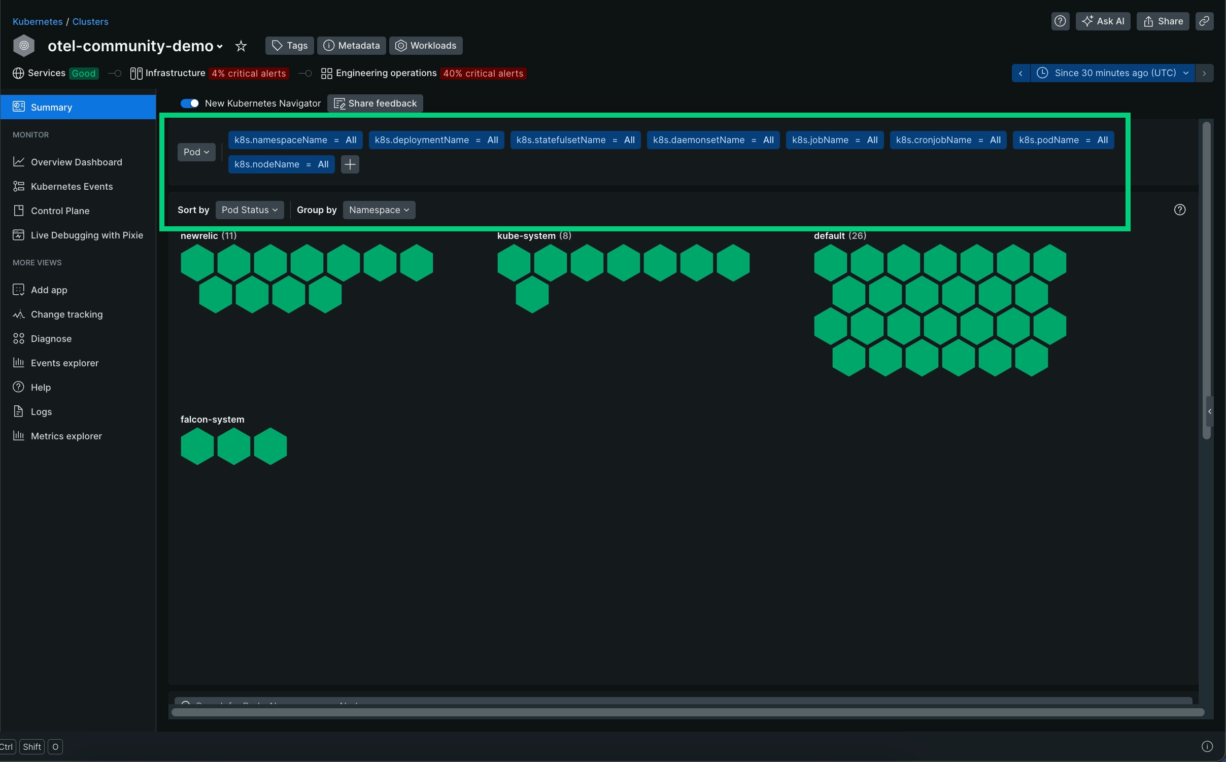 New Relic - Kubernetes Navigator Options New Relic - Kubernetes Navigator Options