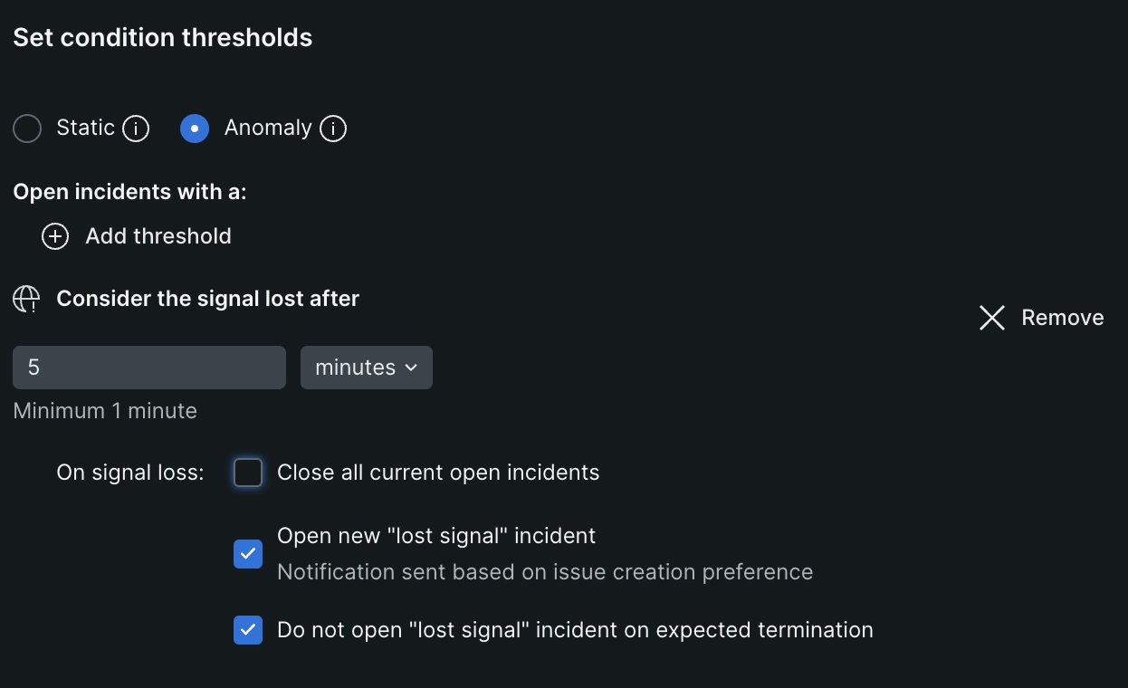 signal loss options screenshot of signal loss options